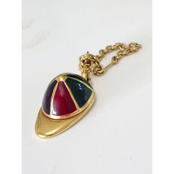 Vintage GUCCI Cap Motif Bag Charm Keychain Gold Burgundy Green Plum - Picture 1 of 7